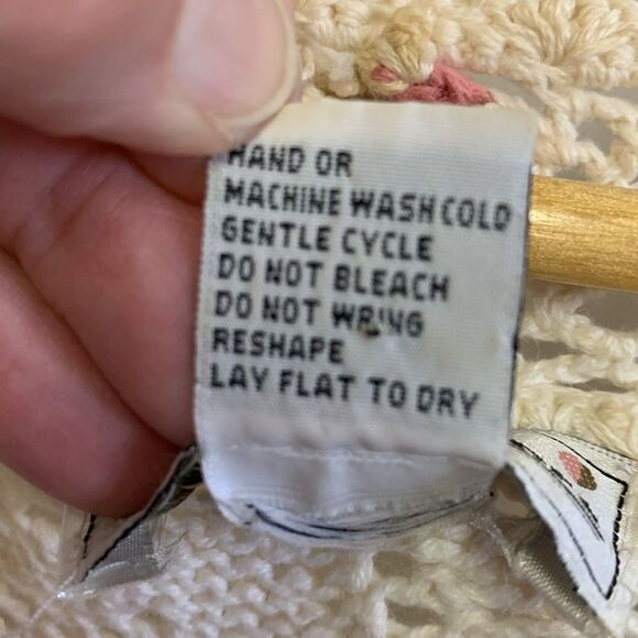 Vintage 80s Gina Peters Ivory Open Leaf Crochet Short Sleeve Tunic Sweater Sz L - Picture 6 of 12